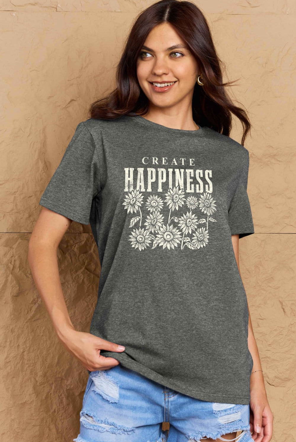 Simply Love Full Size CREATE HAPPINESS Graphic Cotton T-Shirt - Shirley's