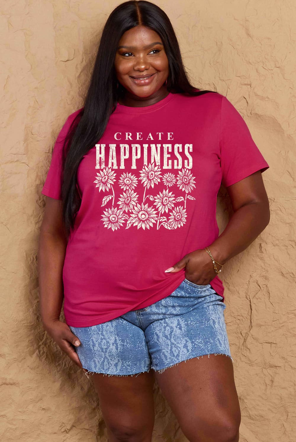 Simply Love Full Size CREATE HAPPINESS Graphic Cotton T-Shirt - Shirley's