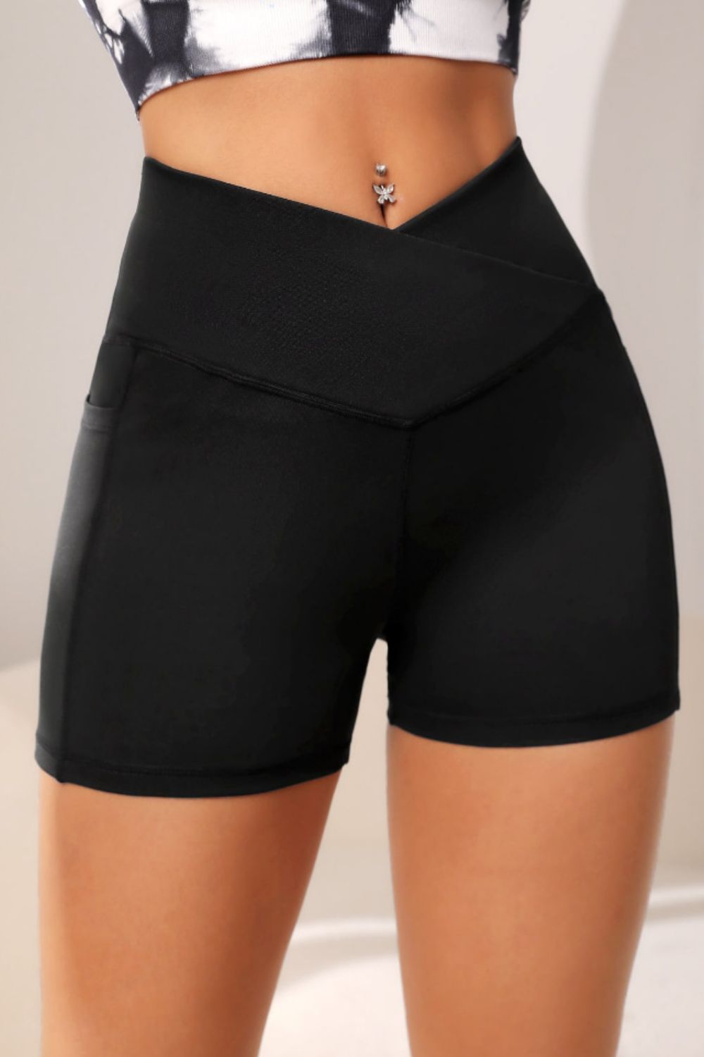 Wide Waistband Active Shorts with Pocket - Shirley's